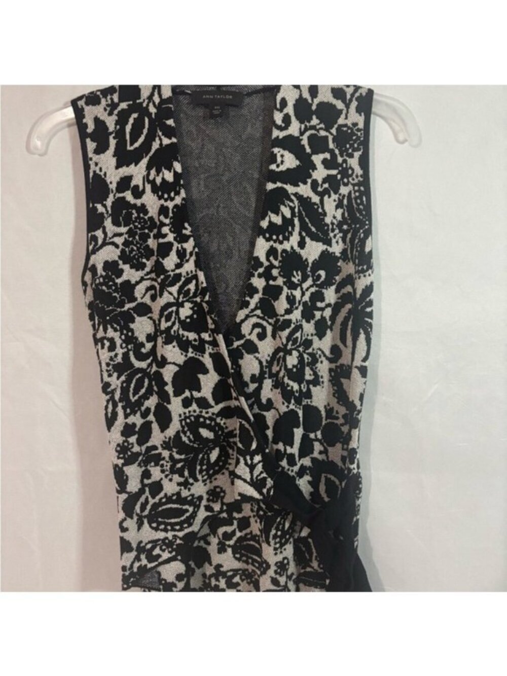 Floral Black and White Sleeveless Wrap Top
